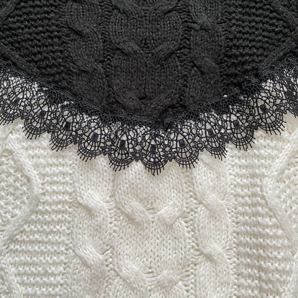 ZARA Lace Cable Knit Sweater Crop Cream Black 11-12 - Picture 3 of 6
